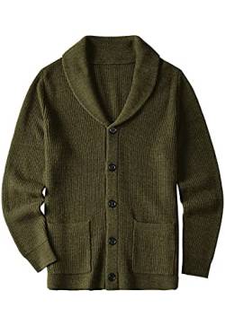 ZHILI Herren Cardigan Schal Kragen Wired Solid Pattern Knopf Vordertasche_olive_L von ZHILI