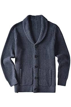 ZHILI Herren Casual Slim Thick Knitted Schalkragen Cardigan Taschen_Marine_XL von ZHILI