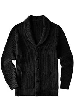 ZHILI Herren Casual Slim Thick Knitted Schalkragen Cardigan Taschen_Schwarz_3XL von ZHILI