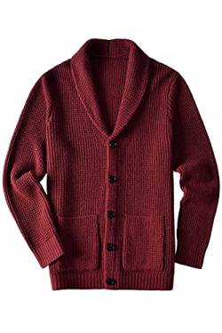 ZHILI Herren Casual Slim Thick Knitted Schalkragen Cardigan Taschen_Wein rot_5XL von ZHILI