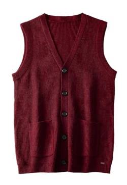 ZHILI Herren Pullover Weste V-Ausschnitt ärmellose offene Front Herrenbekleidung_Wine Red_Small von ZHILI