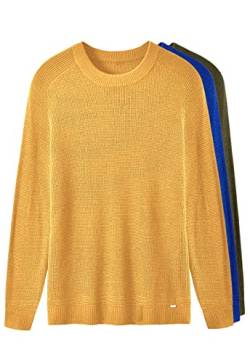 ZHILI Herren-Pullover mit Rundhalsausschnitt, leicht, atmungsaktiv, weich, Thermo, einfarbig, tailliert, Raglan, langärmelig, Pullover für Herren, gelb, XL von ZHILI