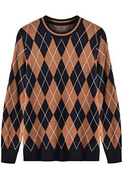 ZHILI Herren Retro Argyle-Pullover Langarm Lose Rundhalsausschnitt Pullover Sweater_Mehrfarbig_Mittel von ZHILI