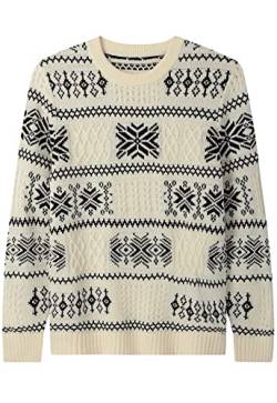 ZHILI Herren Retro Argyle Pullover Loose Crewneck Pullover Langarm, Weiss/opulenter Garten, X-Groß, K2D945A_White_X-Large von ZHILI