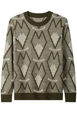 ZHILI Herren Retro Argyle Sweater Loose Crewneck Pullover Langarm, Olive1, X-Groß von ZHILI