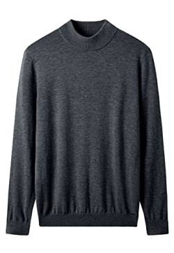 ZHILI Mock Neck Pullover Winter Herren Warm Merino Reine Wolle Gestrickt_Dunkel Grau_Klein von ZHILI