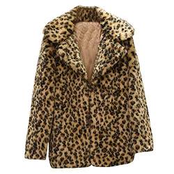 Damen Leopard Print Jacke Open Front Langarm Casual Cardigan Mantel Winter Herbst Warm Verdicken Parka Outwear mit Tasche, braun, 42 von ZHINIAN