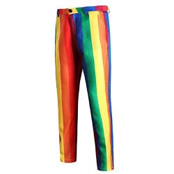 ZHINIAN Herren Slim Fit Anzughose Flat Front Straight Stretch Hose Regenbogen Druck Urlaub Party Thema Lange Hosen Kleid Hose mit Tasche, rot, 31-35 von ZHINIAN