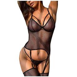 ZHISHIMEIM Damen Strapsbody Strapshemd Reizwäsche Unterwäsche Spitze V-Ausschnitt Push-Up Dessous Set Aus Corsage Korsett Mit String Strumpfband von ZHISHIMEIM