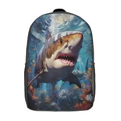 ZHIVIQ Sharks Rucksäcke Tasche, Kinder-Schulrucksack Schüler-Schultasche, 3D Casual Reiserucksack Wildlife Büchertasche,für Kinder Geschenk Kinder Schultaschen 17inch von ZHIVIQ