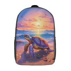 ZHIVIQ Turtle Rucksack Tasche Für Kinder, Große Kapazität Büchertaschen, Tagesrucksack ，Casual Reiserucksack 3D-Druck Sunset Beach Animals Schulrucksack Für Jungen Mädchen 17inch von ZHIVIQ