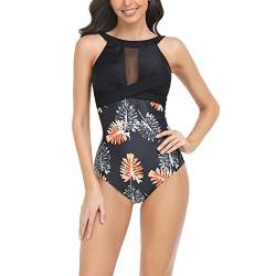 ZHIYUEE Badeanzug Damen Einteiliger Badeanzüge Sport Schwimmanzug Damen High Waist Bademode Badeanzug Strandmode Swimsuit (as3, Alpha, l, Regular, Regular, Schwarz) von ZHIYUEE