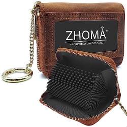 ZHOMA RFID-blockierendes Kreditkartenetui aus echtem Leder, Sicherheits-Reisebrieftasche mit abnehmbarem Schlüsselanhänger-Ausweisfenster (NEU) – Braun 01 von ZHOMA