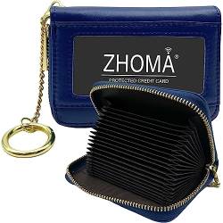 ZHOMA RFID-blockierendes Kreditkartenetui aus echtem Leder, Sicherheits-Reisebrieftasche mit abnehmbarem Schlüsselanhänger-Ausweisfenster (neu) – Blau 01 von ZHOMA