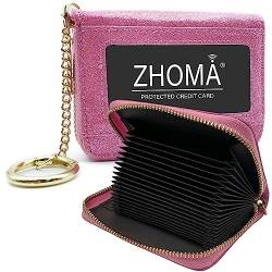 ZHOMA RFID-blockierendes Kreditkartenetui aus echtem Leder, Sicherheits-Reisebrieftasche mit abnehmbarem Schlüsselanhänger-Ausweisfenster (neu) – Pink 03 von ZHOMA