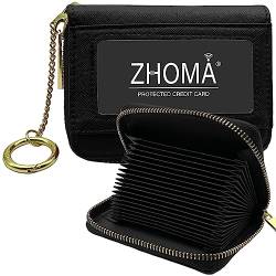 ZHOMA RFID-blockierendes Kreditkartenetui aus echtem Leder, Sicherheits-Reisebrieftasche mit abnehmbarem Schlüsselanhänger-Ausweisfenster (neu) – Schwarz 07 von ZHOMA