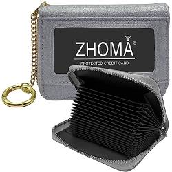 ZHOMA RFID-blockierendes Kreditkartenetui aus echtem Leder, Sicherheits-Reisebrieftasche mit abnehmbarem Schlüsselbund-Fenster (Neu) – Silber 01 von ZHOMA