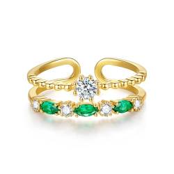 Damen-Ringe Gold Ringe verstellbar mit Weiß Grün Zirkonia Kristall Stein Sterling Silber 925 Ring für Frauen Damen Offene Ringe von ZHOU LIU FU