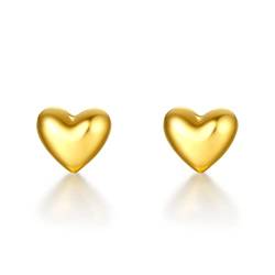 Ohrringe Gold für Damen, Ohr-Schmuck Gelbgold 24 Karat/ 999 Reines Gold Ohrstecker Herz 5.6 * 4.9mm von ZHOU LIU FU