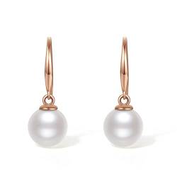 Ohrringe Perlen, Damen hängend PerlenOhrringe mit weiße Süßwasser perlen 7.5mm Ohrhänger aus Rose gold 18K Gold Gelbgold (750) von ZHOU LIU FU