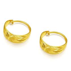 Ohrringe aus 24K Massivgold für Damen, Schmuck aus echtem reinem Gold zierliche elegante Creolen mit Blumenmuster für Männer Teenager und Mädchen von ZHOU LIU FU