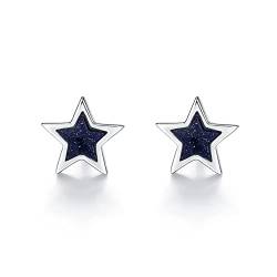 Stern Ohrstecker, S925 Sterling Silber Pentagramm Blau Kleine Ohrringe Mit Geschenkbox für Frauen Mädchen 6.9mm von ZHOU LIU FU