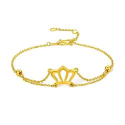 ZHOU LIU FU 24 Karat Massivgold Armband für Damen, echtes Gold armband zierlicher Schmuck modische Krone 999 Gelbgold Glieder armband für Mutter Liebhaber Teenager Mädchen Freundinnen Geschenke 1 von ZHOU LIU FU