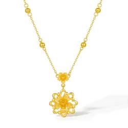 ZHOU LIU FU 24K Solid Gold Anhänger Halskette für Frauen, echtes reines Gold Schmuck zierliche elegante Blume Anhänger Kette für Frau romantische Geschenke von ZHOU LIU FU