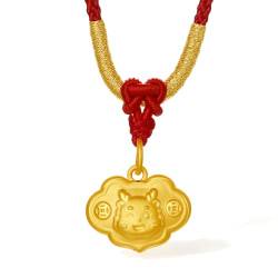 ZHOU LIU FU 24K Solid Gold Anhänger für Frauen, echtes reines Gold Schmuck Zubehör Exquisite glückliche Anhänger für Männer Teen Mädchen Jungen Liebhaber Geschenke (mit einem roten Seil Halskette) von ZHOU LIU FU