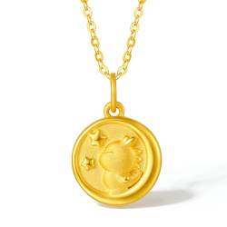 ZHOU LIU FU 24K Solid Gold Anhänger für Frauen, echtes reines Gold Schmuck zierlicher eleganter Glücksstern Drachen Zodiac Anhänger für Männer Teen Girls(Halskette nicht enthalten) von ZHOU LIU FU