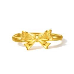 ZHOU LIU FU 24K fester goldener Schmetterling Knotenring für Frauen, Schmetterlingsknotenstil Ring mit Schmuckschachtel für Frauen Mädchen Mutter Frau Geburtstag Jubiläum (Größe: 46.5-64) von ZHOU LIU FU