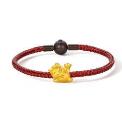 ZHOU LIU FU 24k Festköpfe Gold Maneki Neko Lucky Katze Charmalm Armband Süße Glückskatze mit Münze und Gott Gold Mini Charme Schmuck rote Armband für Frauen Männer von ZHOU LIU FU