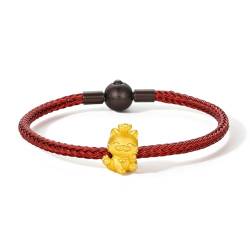 ZHOU LIU FU 24k Festköpfe Gold Maneki Neko Lucky Katze Charmalm Armband niedliche Glückskatze mit Barg Gold Mini Charme Schmuck rote Armband für Frauen Männer Männer von ZHOU LIU FU