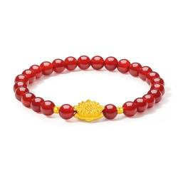 ZHOU LIU FU 24k Gold Rotes Achat -Perlenarmband Real Pure Gold Ziers Lucky Lotus Armband mit Juwelierschachtel für Frauen Mädchen Mutter Frau Geburtstag Jubiläum von ZHOU LIU FU