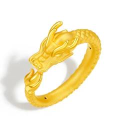 ZHOU LIU FU 24k Solid Gold Dragon Ring für Frauen, Drachenstil-Ring für Mädchen Teenager Neujahr Jubiläum (Größe: 54,3) von ZHOU LIU FU