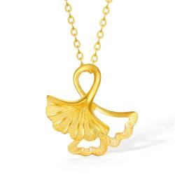 ZHOU LIU FU 24k fest Gold Ginkgo Blatt Anhänger für Frauen echter purer Goldschmuck -Accessoire -Anhänger mit Schmuckschachtel für Damen Mutter Freundin Teen Girls (keine Halskette) von ZHOU LIU FU