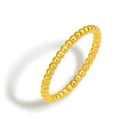 ZHOU LIU FU 24k feste goldene Perlenringe dünne Einfache Stapelband Ring wirklich echter Goldschmuck Eheringe für Frauen Girl Geschenke von ZHOU LIU FU