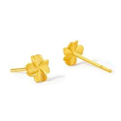 ZHOU LIU FU 999 24K Festes Gold Lucky Clover Stud Ohrringe reines Gold vier Blattstollen kleine winzige Ohrringe für Frauen Mädchen von ZHOU LIU FU