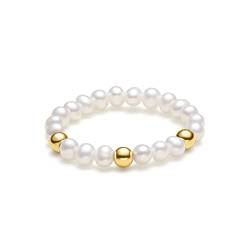 ZHOU LIU FU Pearls Damen-Ring Hochwertige Süßwasser, Perlendurchmesser: 3-3.5 mm Goldener Kugeldurchmesser: 2.8 mm (3 Stück 18 Karat Gold Bead) von ZHOU LIU FU