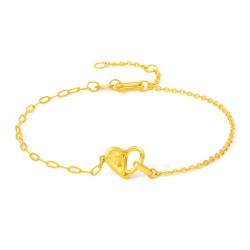 ZHOU LIU FU rein 24k festes Gold Herzarmband für Frauen, reines Gelbgold Liebe für immer Herz Infinite Charme Verstellbares Linkkette für Mädchen Schmuck Geschenke 6.3 "-7,5" (16-19cm) von ZHOU LIU FU