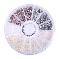 ZHOUBA DIY 3D Nailart-Stücke, Dekoration, Amulette, rundes Rad zur Aufbewahrung von Kristallen, Glitter und Strass von ZHOUBA
