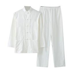 Pure Cotton Tang Anzug bequemer Kampfkunstanzug Männer Chinesische traditionelle Kleidung, atmungsaktive Baumwollwäsche Kung Fu Uniformen Tai Chi Kleidung Langarm He White-4XL von ZHOUXIAO