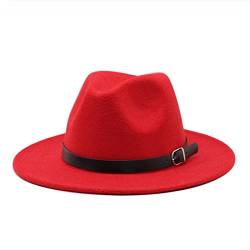 ZHUBAOQIN Fedora Trilby Filzhut Hut Modischer, Lässiger, Beliebter Fedora-Jazz-Hut Für Damen Und Herren. Einfacher Klassischer Runder Schalenhut, Größe 55–58 cm, Rot von ZHUBAOQIN