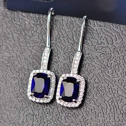 100% 925 Sterling Silber 6 * 8 Mm Smaragd Citrin Saphir Edelsteine ​​Drop Dangle Haken Ohrringe für Frauen Schmuck Blau von ZHUDJ