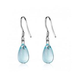 925 Sterling Silber Ohrhänger Schmuck Wassertropfen Form Blauer Opal Naturstein Anhänger Tropfenohrringe für Frauen von ZHUDJ