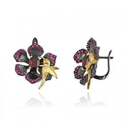 925 Sterling Silber Ohrringe natürliche rote Granat Edelstein Vogel Blume Ohrringe für Frauen Schmuck von ZHUDJ