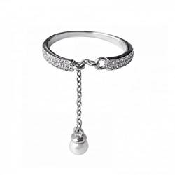 925 Sterling Silber verstellbarer Ring mit langer Kette Quaste Hängende Perle Offene Ringe Stil Feiner Partyschmuck von ZHUDJ