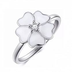 925 Sterling Silber weißer Emaille Schmuck Zirkonia Ringe Feminine Blume Primel Stapelbarer Fingerring von ZHUDJ