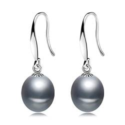 Echte natürliche Perlenohrringe für Frauen 925 Silber Weiß Süßwasser Perlentropfenohrring grauer Perlenohrring von ZHUDJ