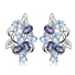 Mehrfarbiger natürlicher himmelblauer Topas-mystischer Quarz-Bolzen-Ohrring 925 Sterlingsilber-Blumen-Ohrringe für Frauen von ZHUDJ